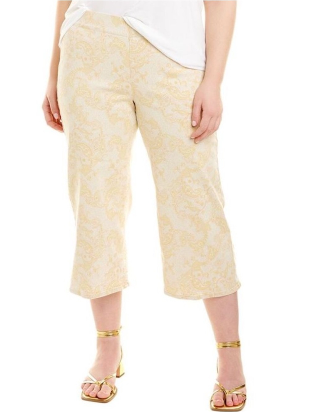 NYDJ Wide Leg Capri Pull-On Pants 18W Darcy Paisely Print Lift Tuck Stretch